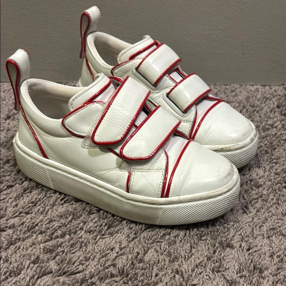 Kids White and Red Velcro Sneakers